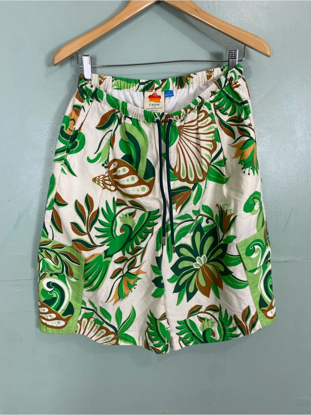 Anthropologie Farm Rio Tie Front Bermuda‎ Floral Green Cargo Shorts Size 27